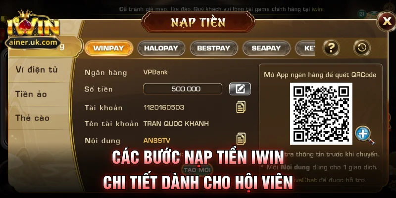 Các bước nạp tiền IWIN chi tiết dành cho hội viên